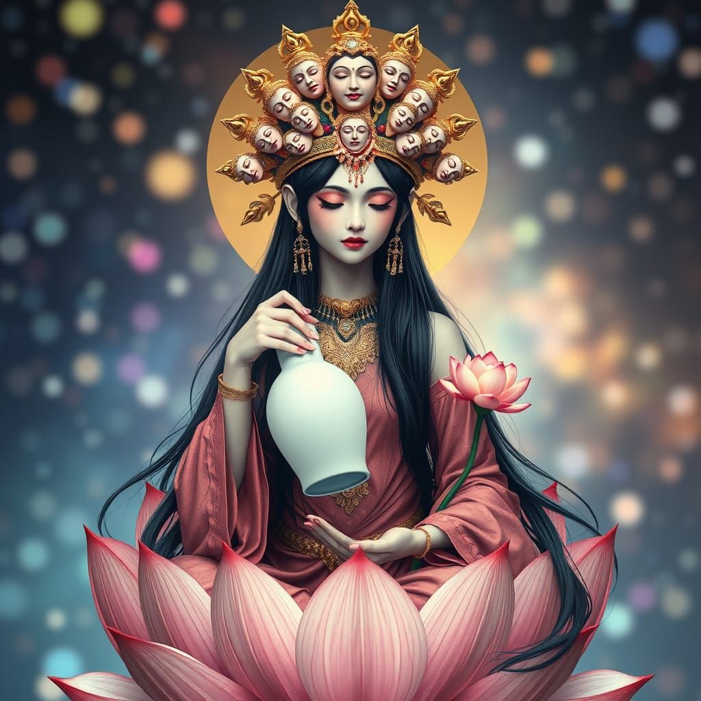 Galactic Goddess on a Lotus Throne in Bokeh