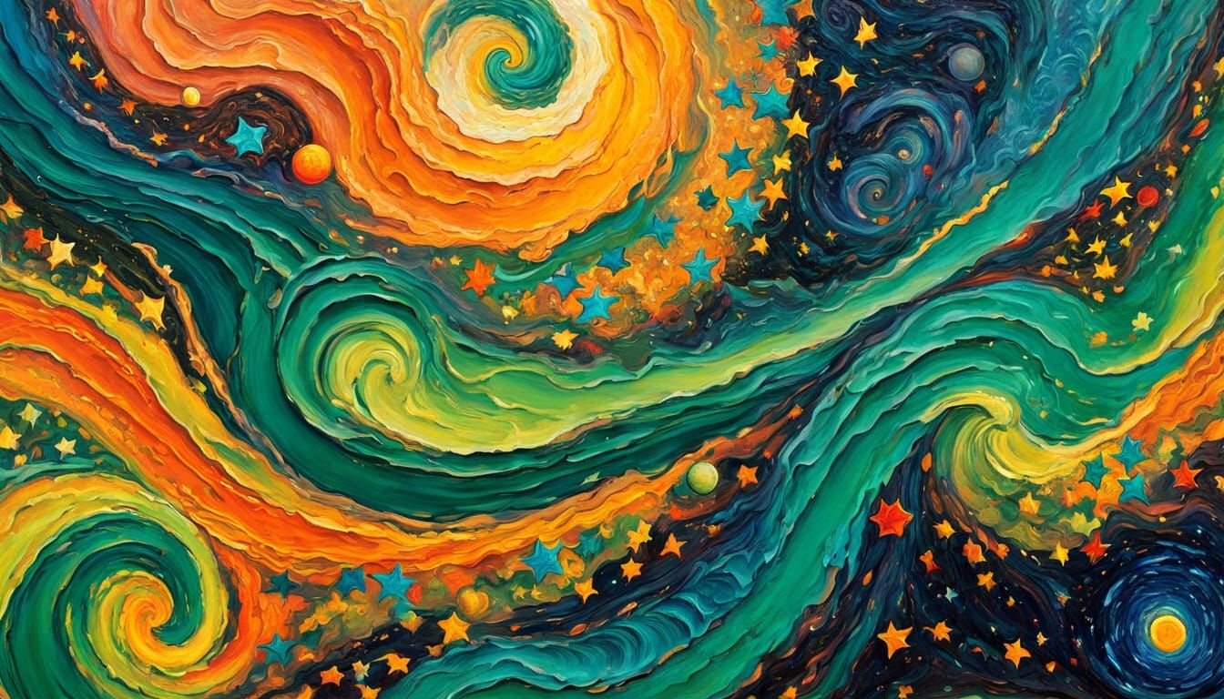 Colorful Starscape Vortexes in Expressionist Impasto Style
