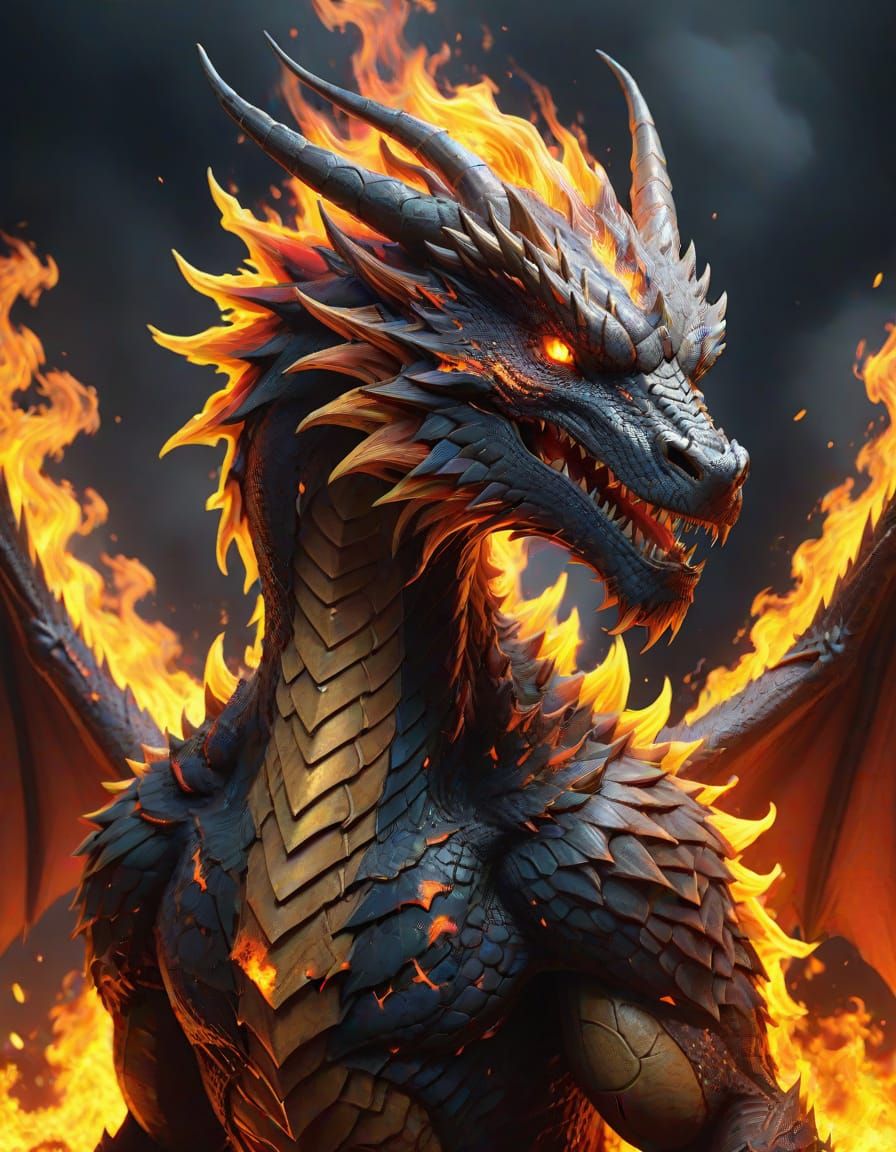 Cyberpunk Dragon Made Entirely of Flame