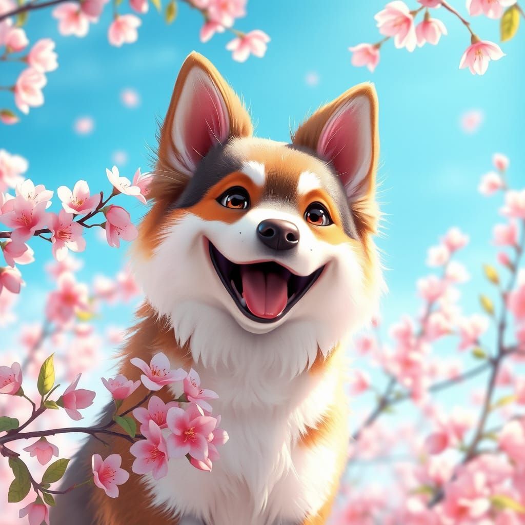 Joyful Boy Surrounded by Cherry Blossoms in a Serene Anime S...