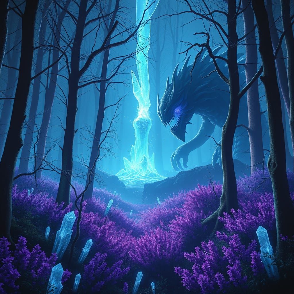 Mystical Purple Forest with Bioluminescent Trees