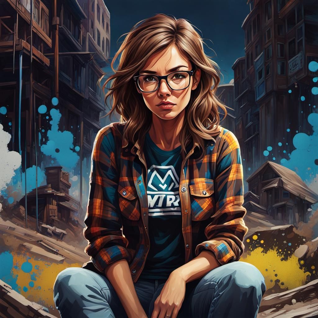 Girl on MTB Bike in Graffiti Street Art Style