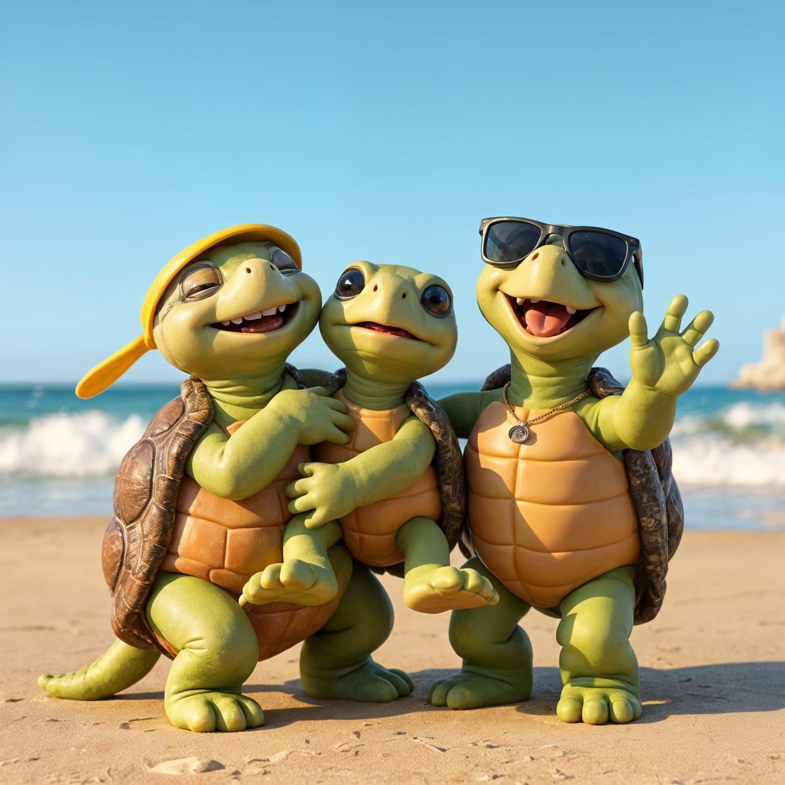 Playful Turtle Family in Digital Claymation Style