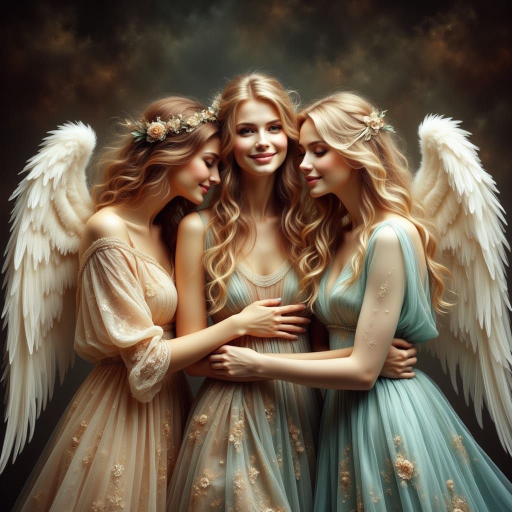 Angels of Life, Love, and Death Embrace in Portrait
