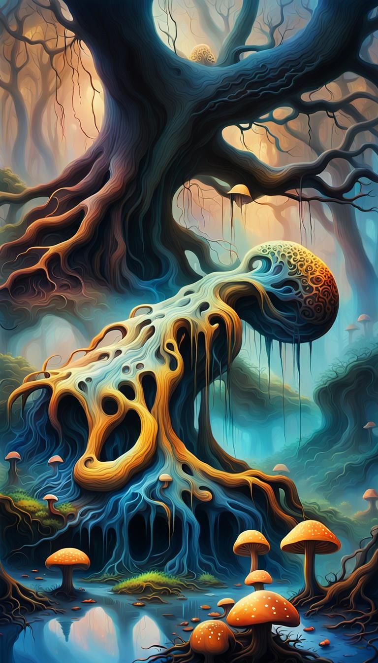 Eerie Figure in Misty Forest: Abstract Expressionism