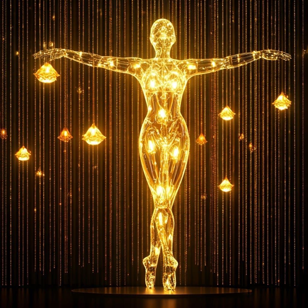 Giant Dancing Figurine Lamp with Golden Glow