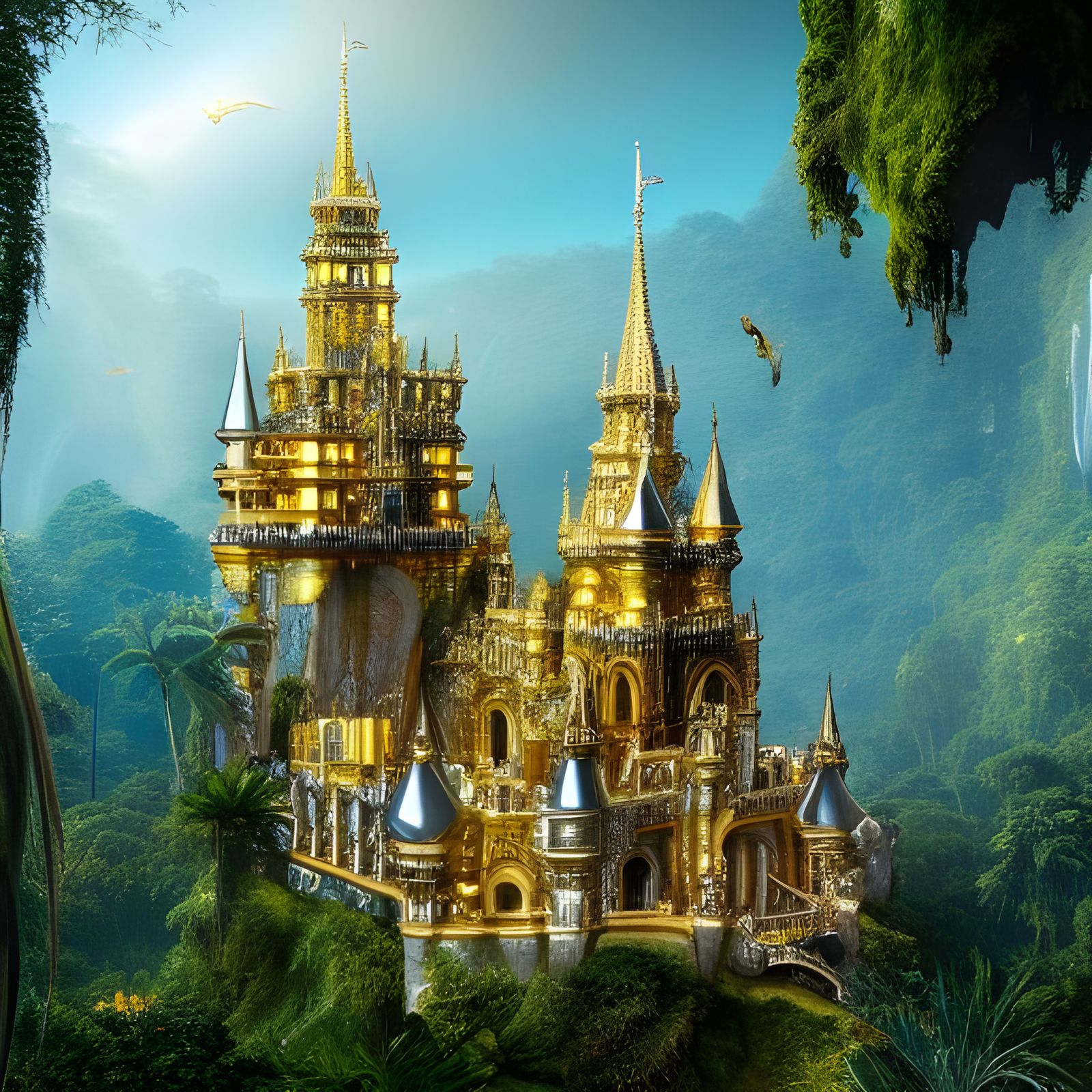 Ornate Gold and Silver Castles in Jungle