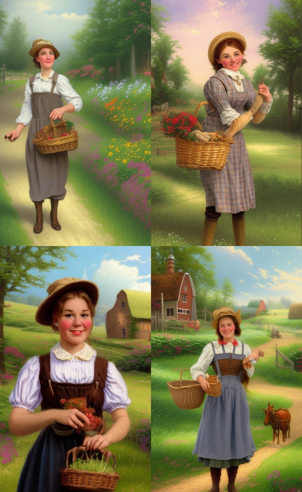 1900's Dutch farm girl in the style of Thomas Kinkade