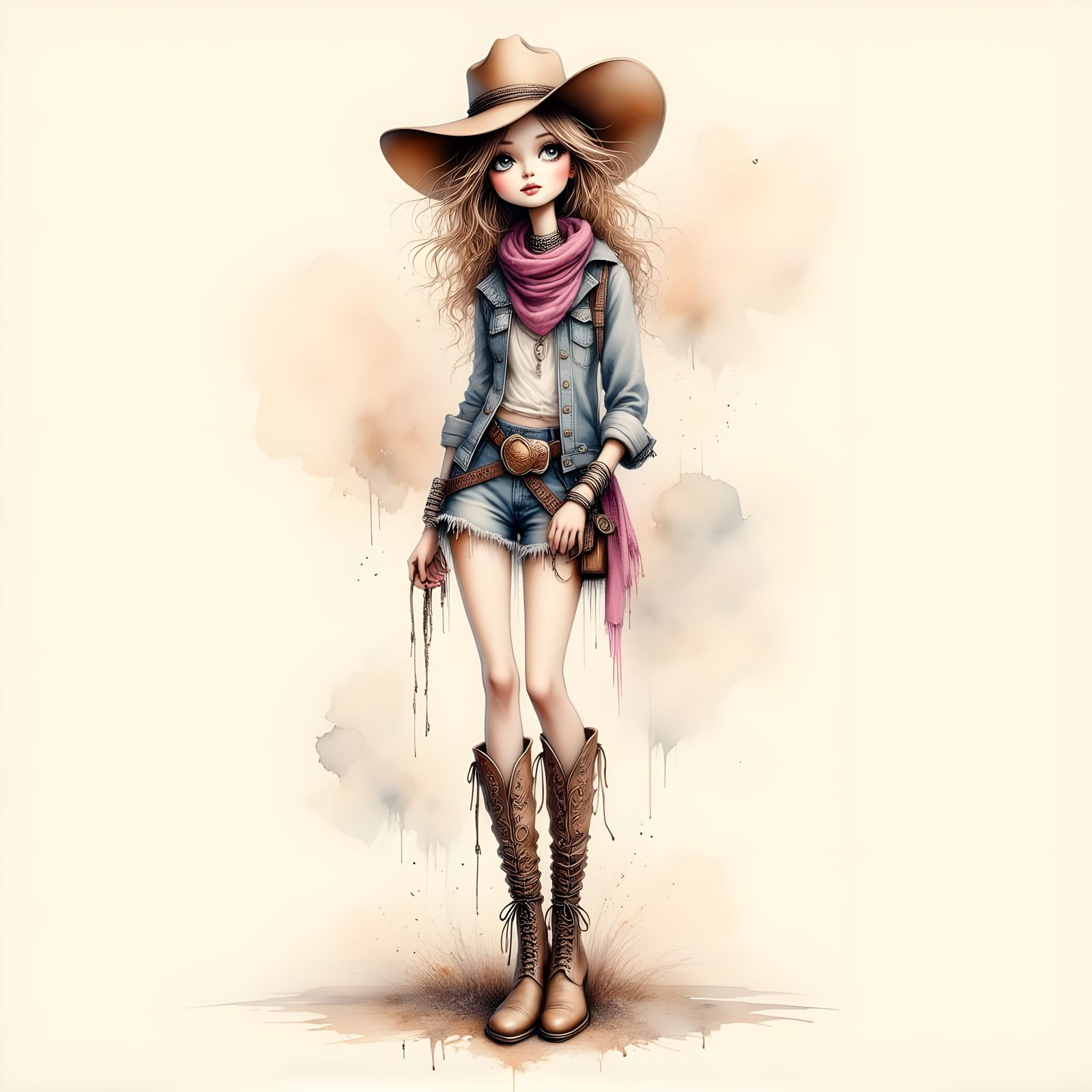 Whimsical Cowgirl in Watercolor
