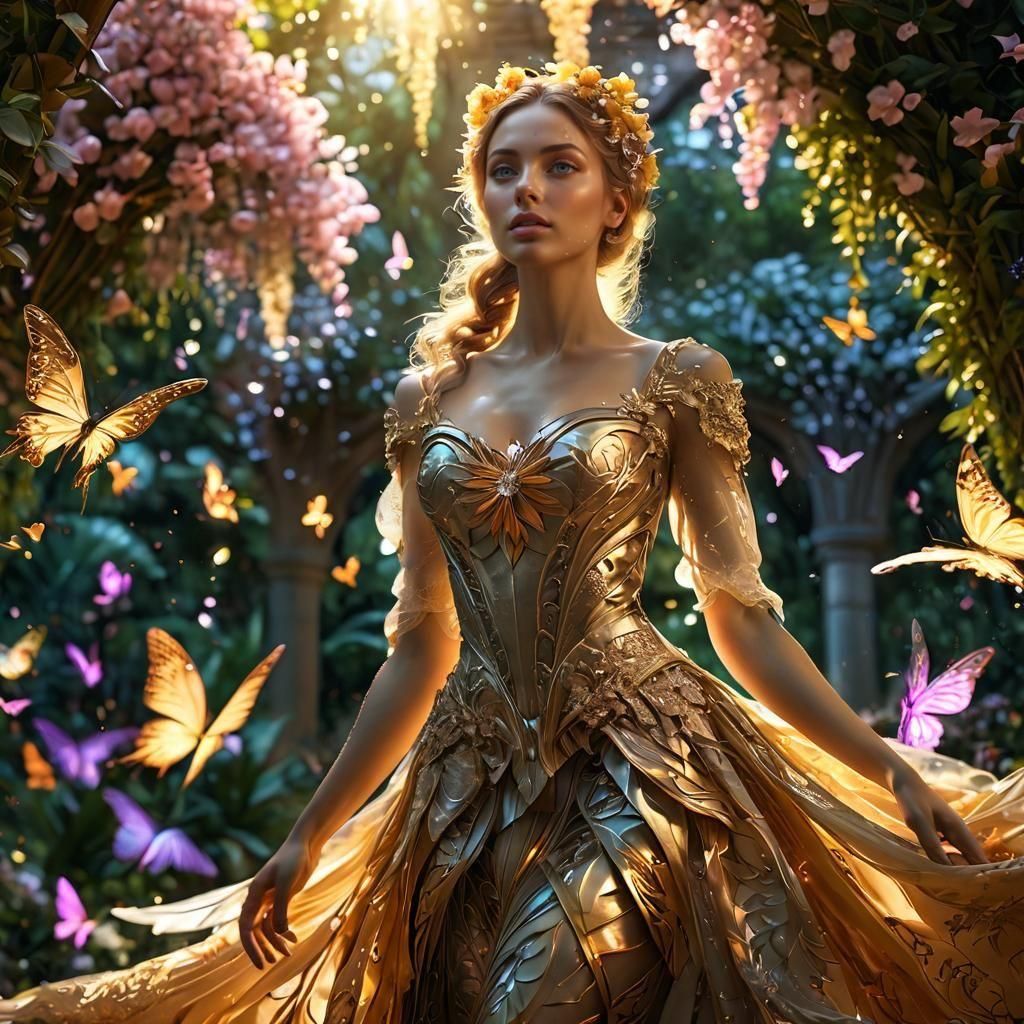 Woman with Fairies in Botanical Garden