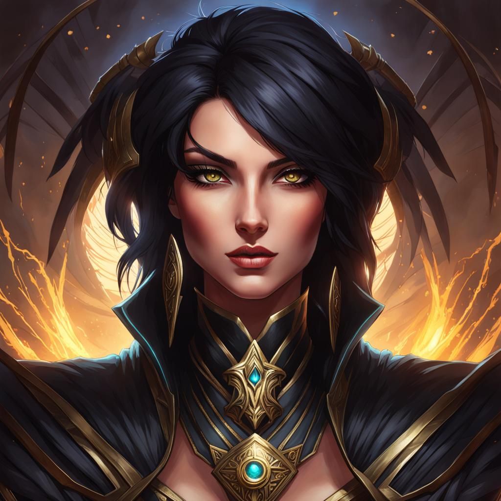 Aasimar Warlock Portrait with Glowing Eyes