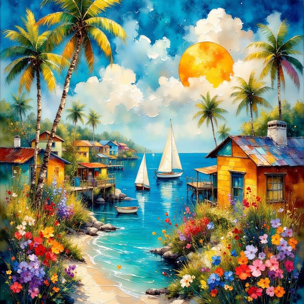 Colorful Key West Collage Inspired by Matisse