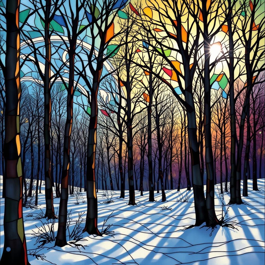 Stained Glass Forest in Art Nouveau Style