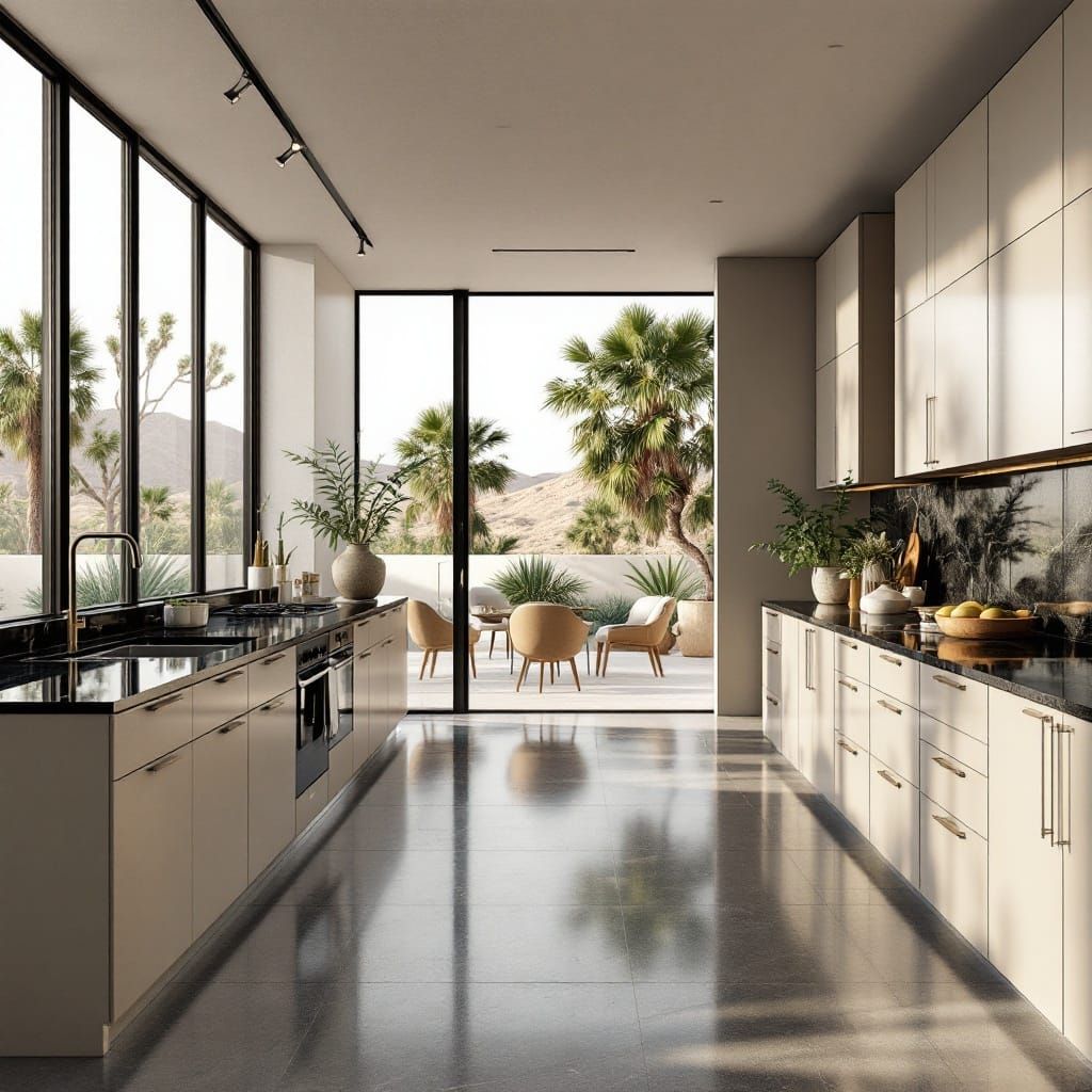 Modern Kitchen with Desert View, Photorealistic Design