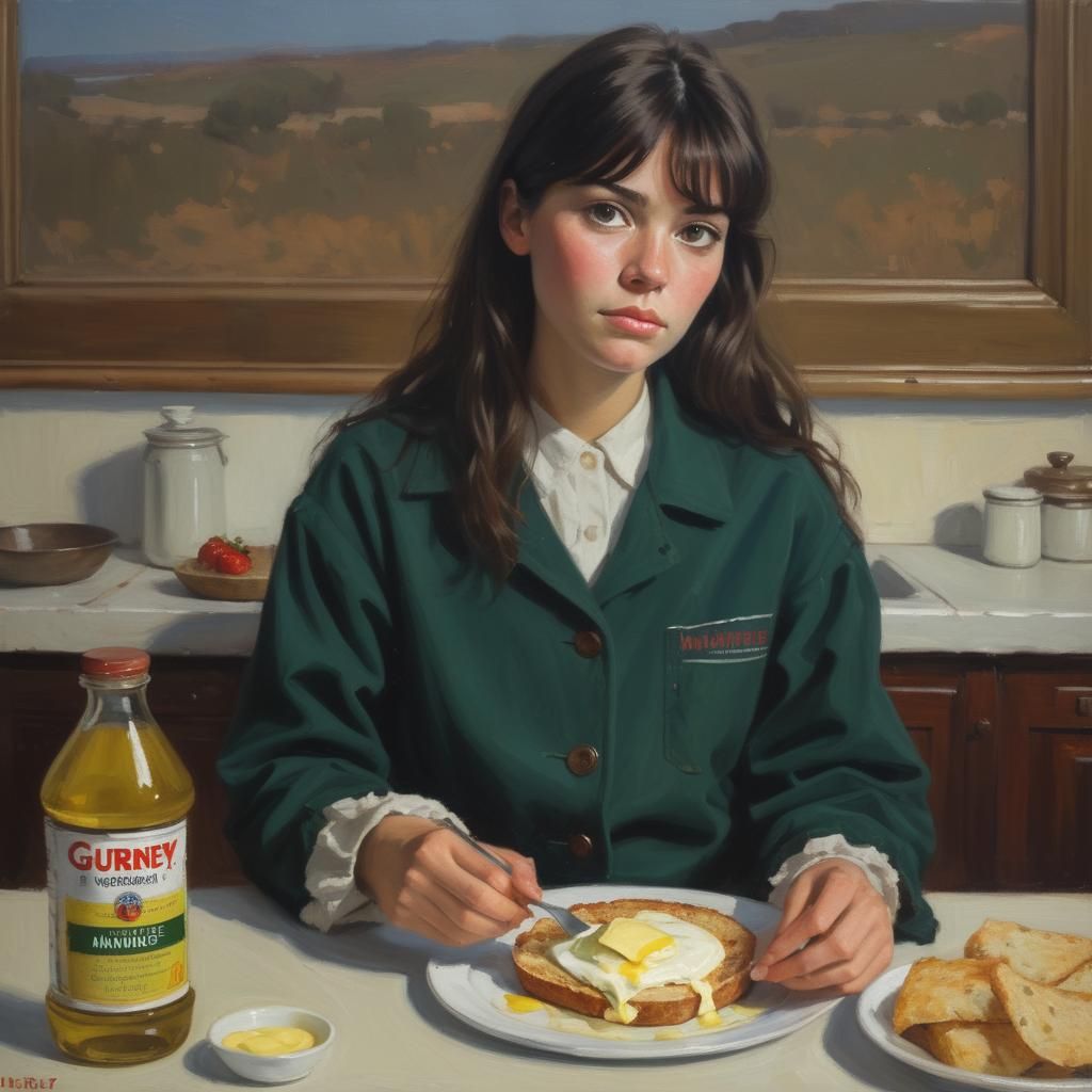 Brunette with Mayonnaise as Oil Painting