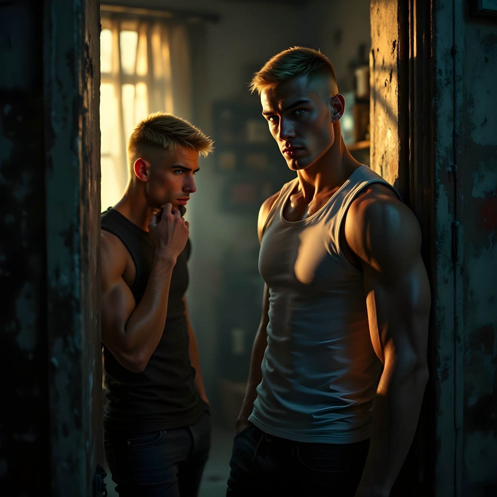 Man in Doorway, Sinister Apartment Scene