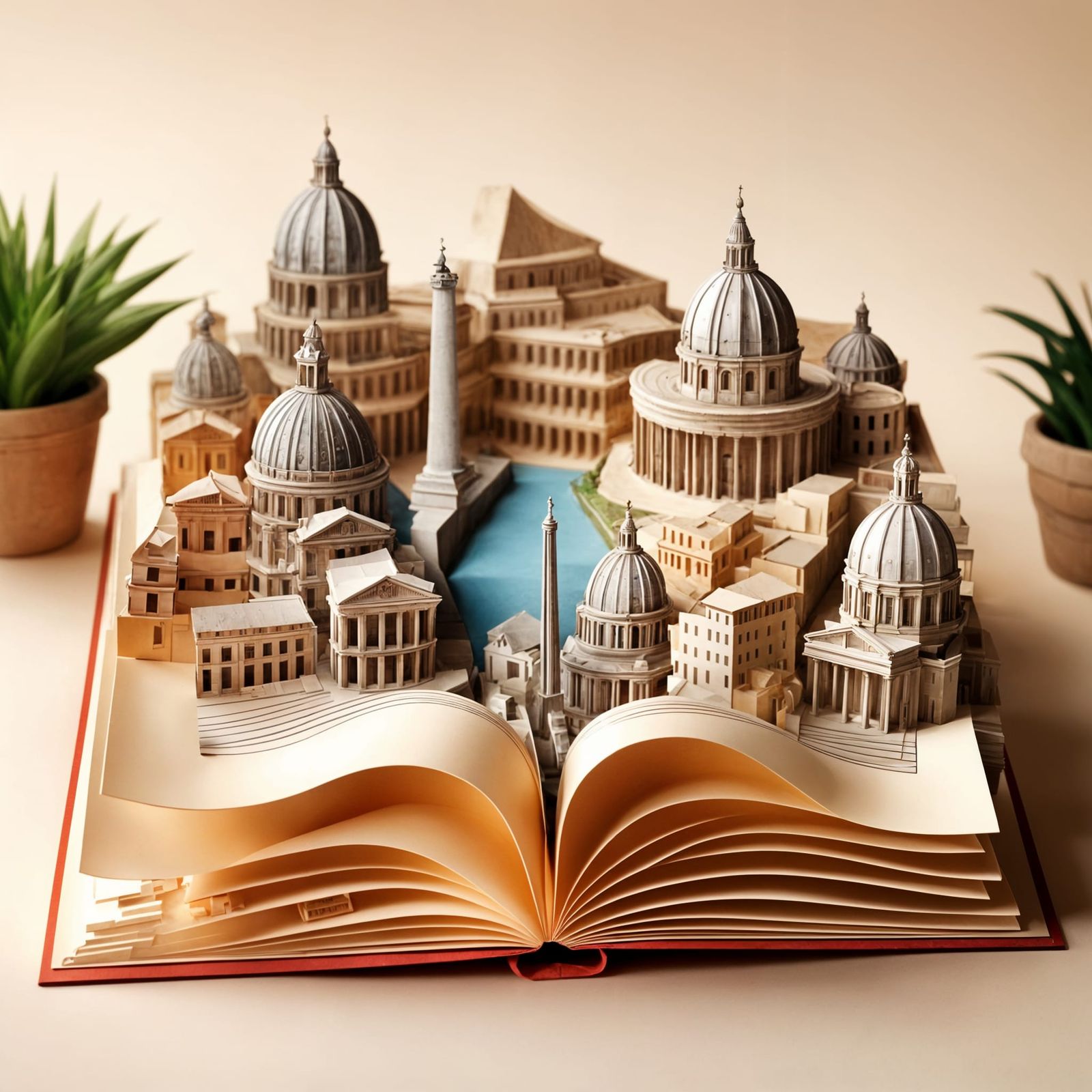Elegant 3D Pop-Up Rome Landmark Cityscape in Origami Paper S...