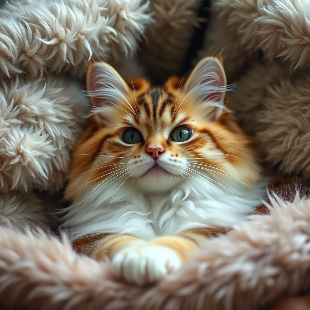 Fluffy Ragdoll Cat in Whimsical Wildlife-Inspired Setting