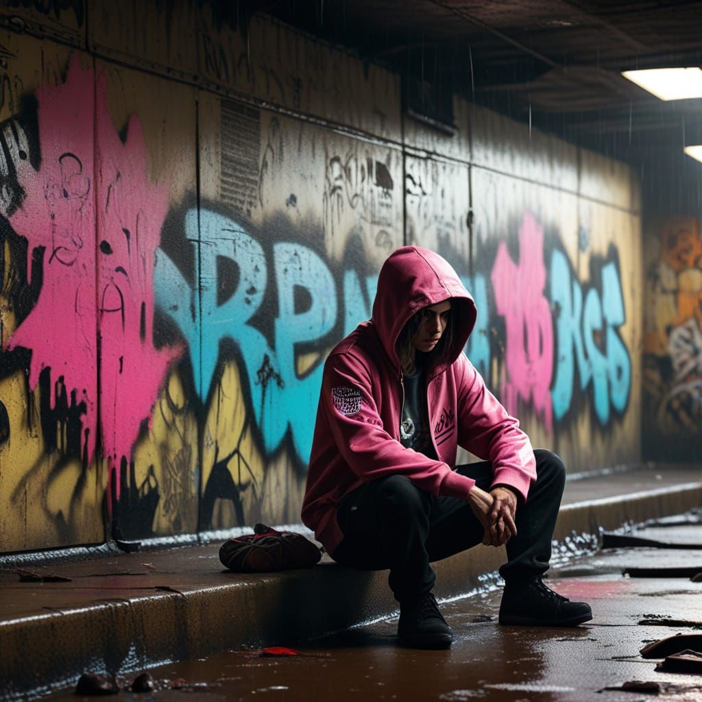 Urban Decay Skater Under Crumbling Overpass