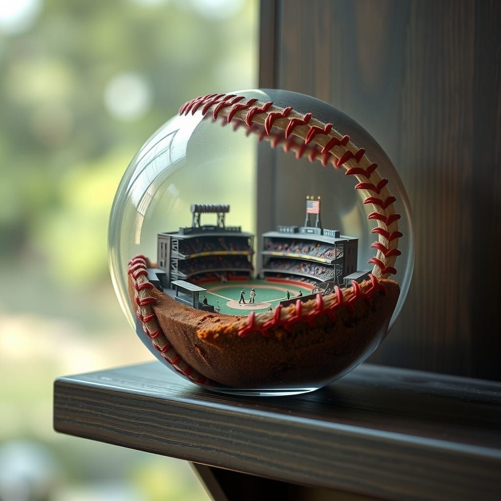 Crystal Baseball in Elegant Dark Wood Setting
