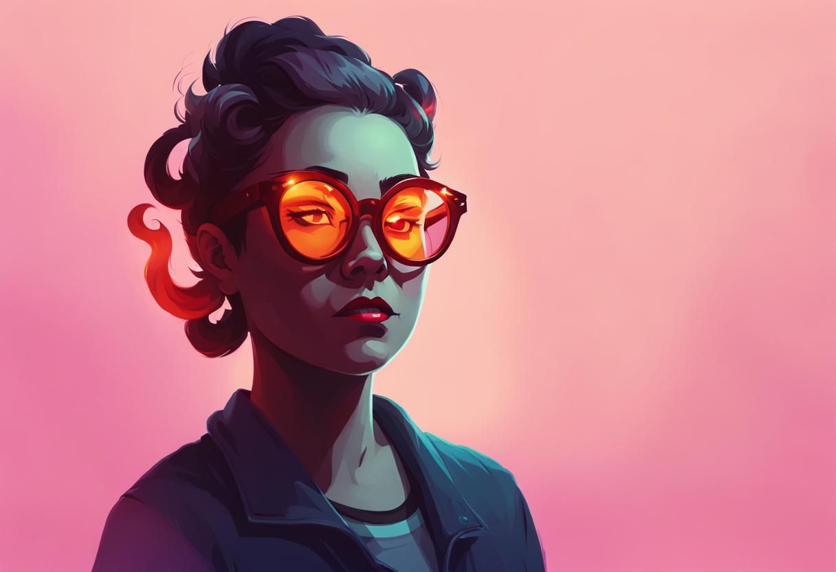 Demonic Woman with Horns and Glasses in Cartoon Style