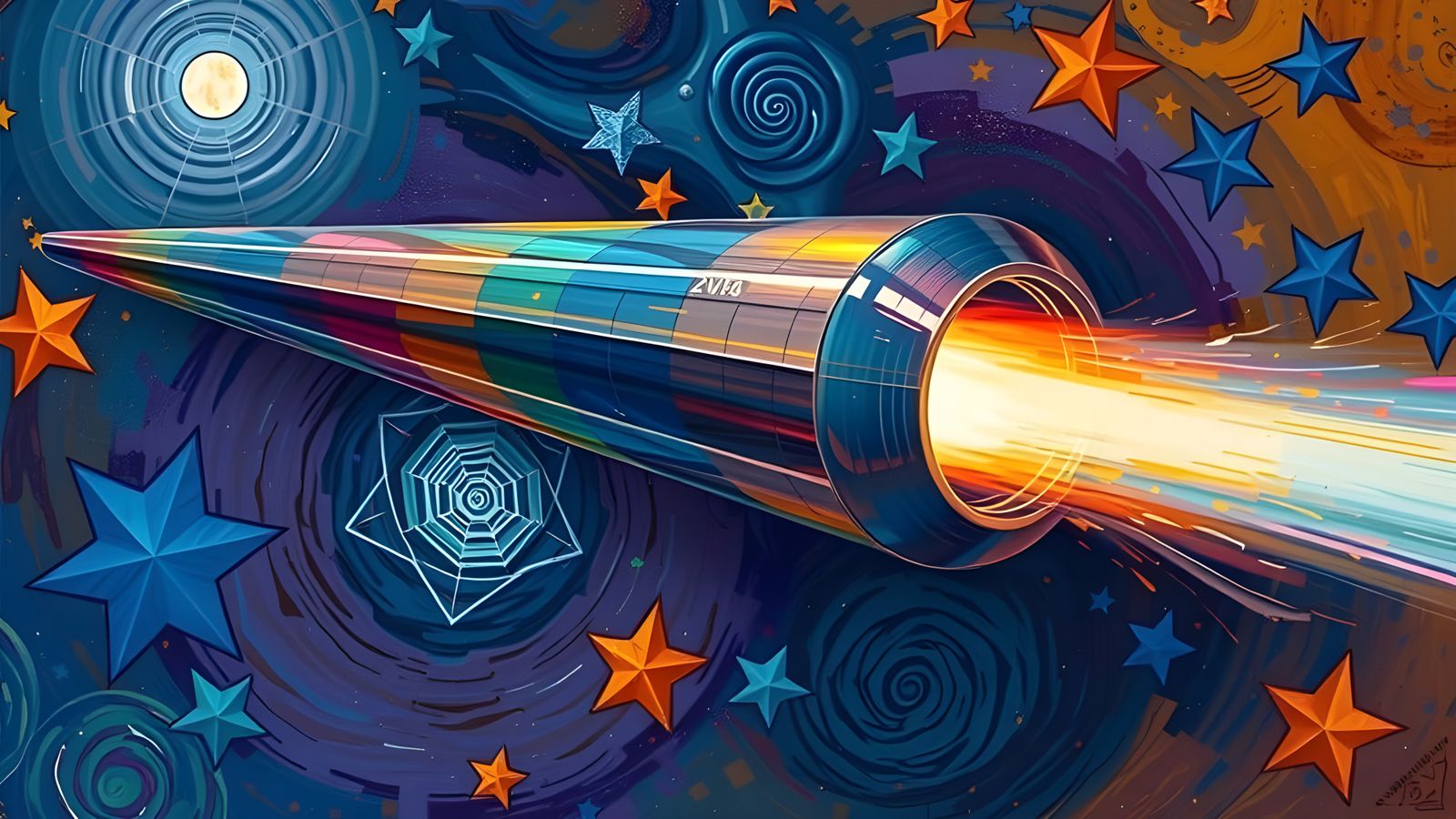 Iridescent Cylinder Soaring Through Kandinsky Cosmos