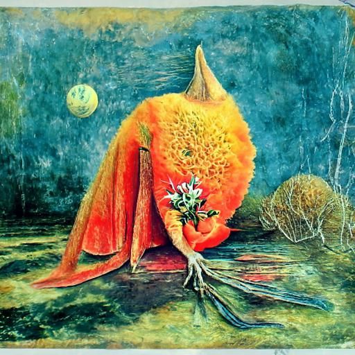 Vintage Botanical Orange Postcard: Surreal Pencil Drawing