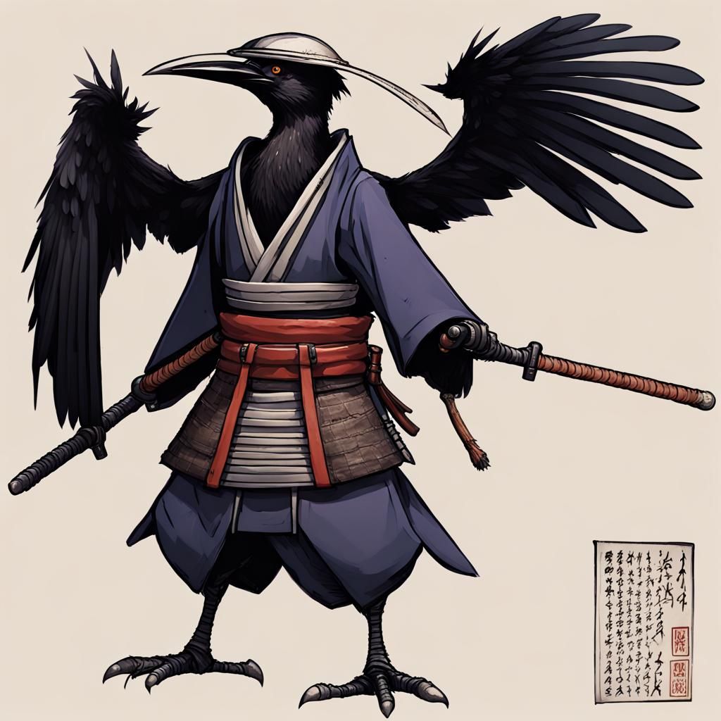 Kenku Samurai: Hyperrealistic Splash Art Illustration