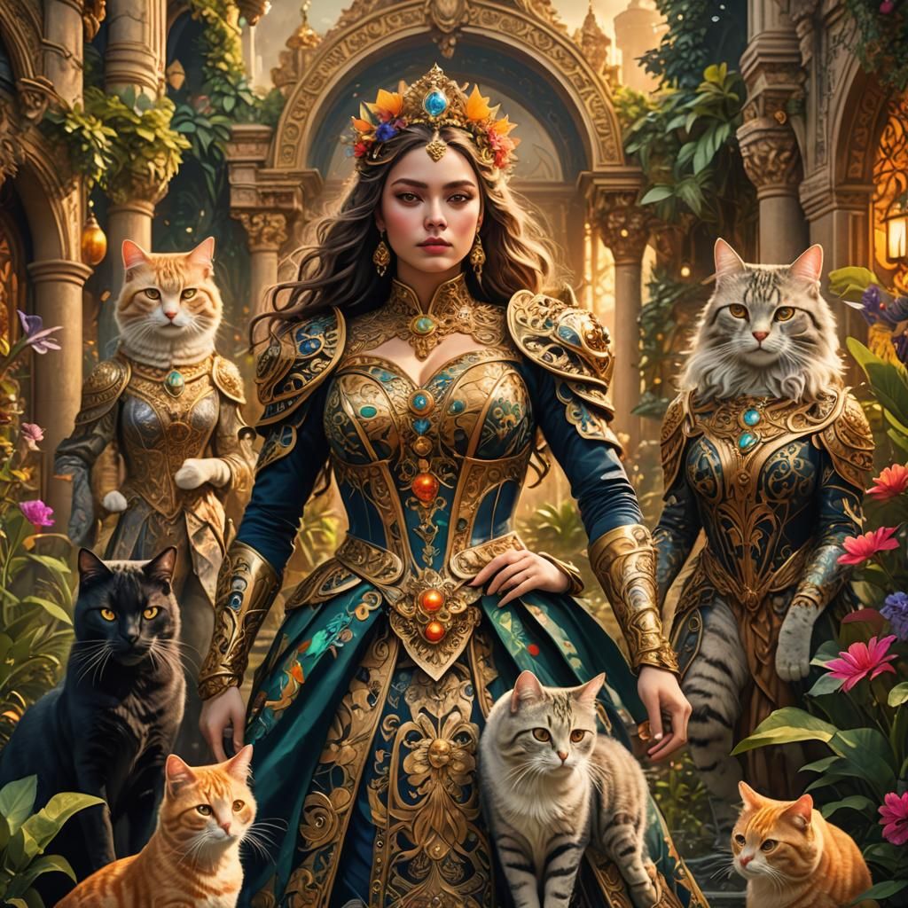 Fantasy Art: Women in Cat-Filled Environment