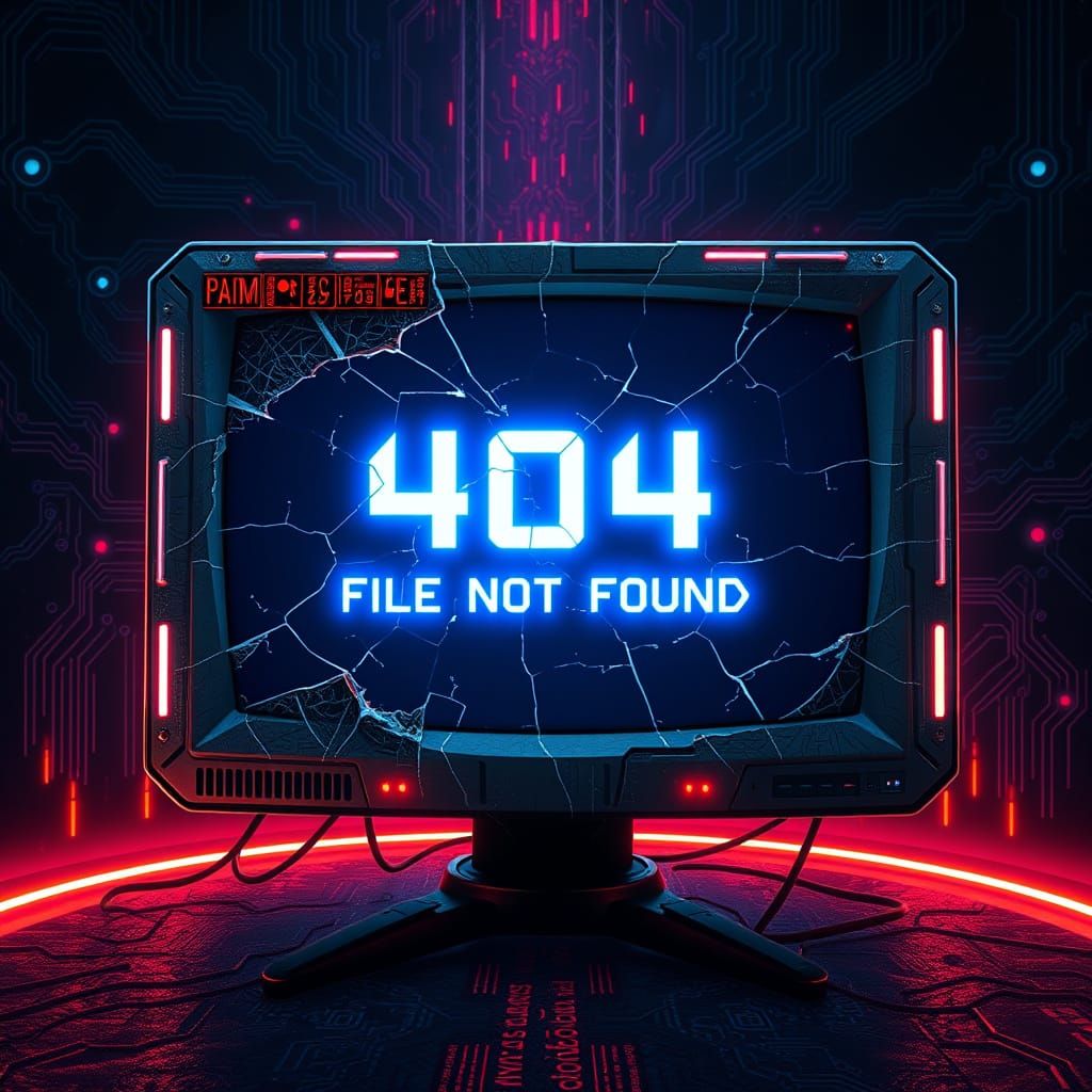 Glowing Monitor Displays 404 Error in Futuristic Vortex
