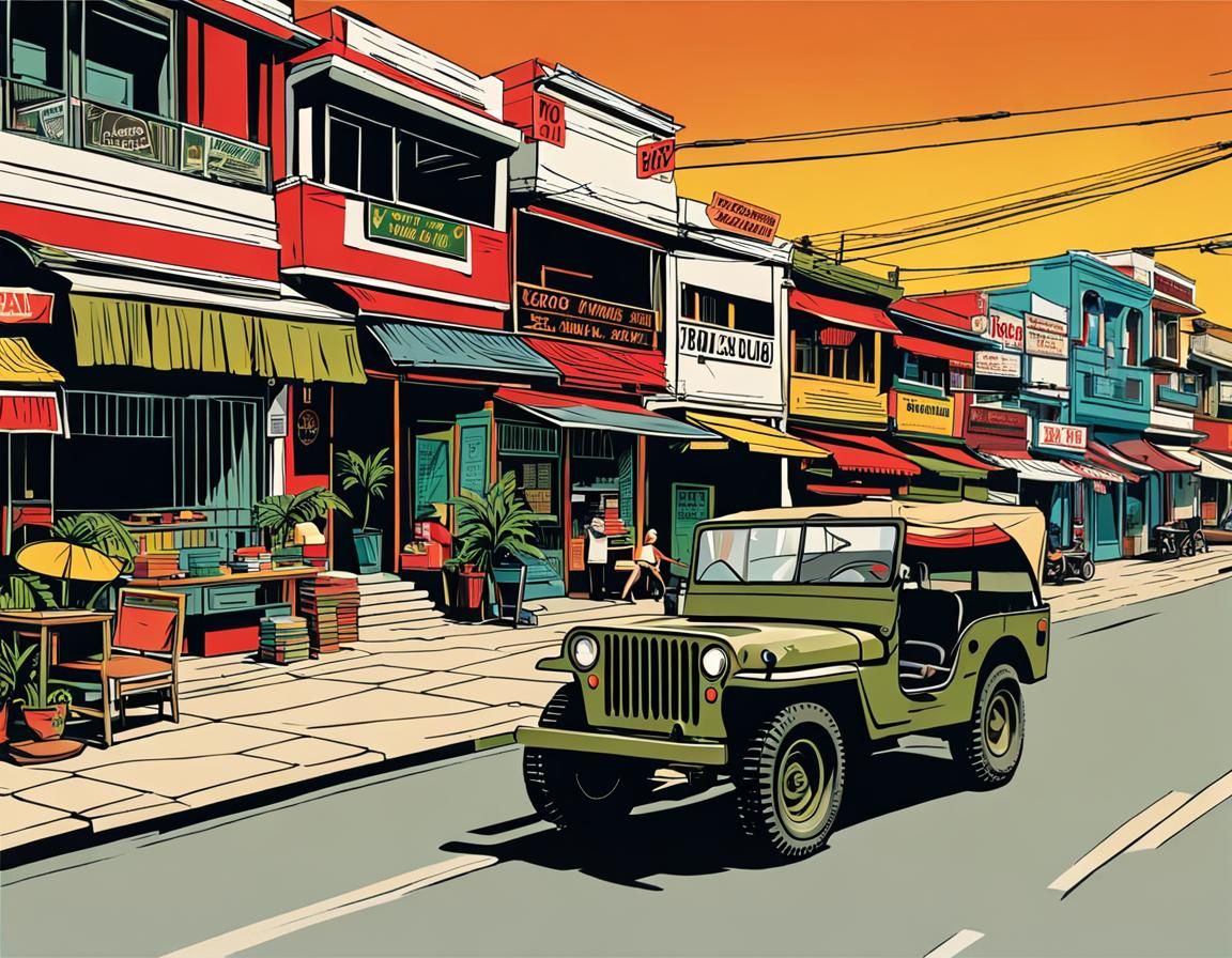 1960s Vietnam Street Scene Vector Illustration