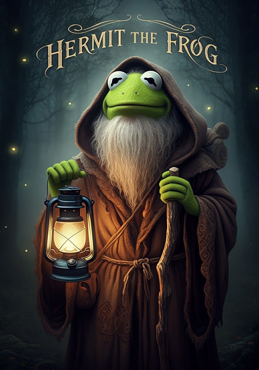 Kermit as Hermit Sage in Mystical Forest