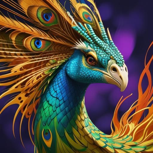 Dragon Peacock Woman in Abstract Expressionism Style