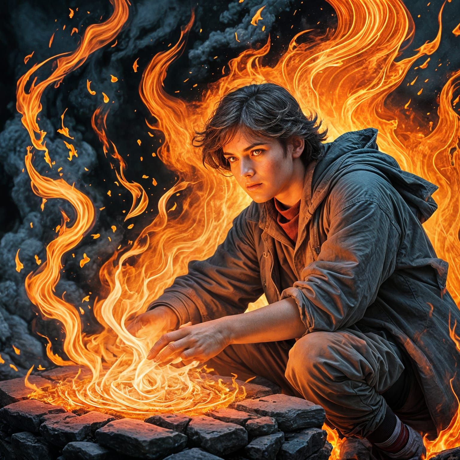 Mastering Fire: Elemental Control Through Focused Eyes