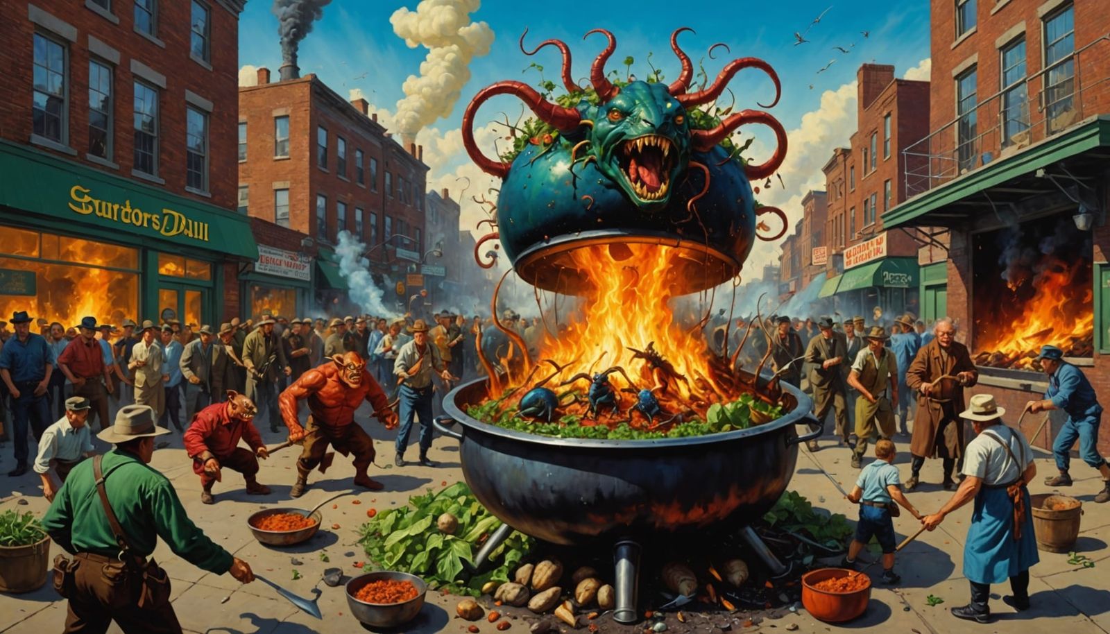Mutant Feast in Surreal Urban Setting