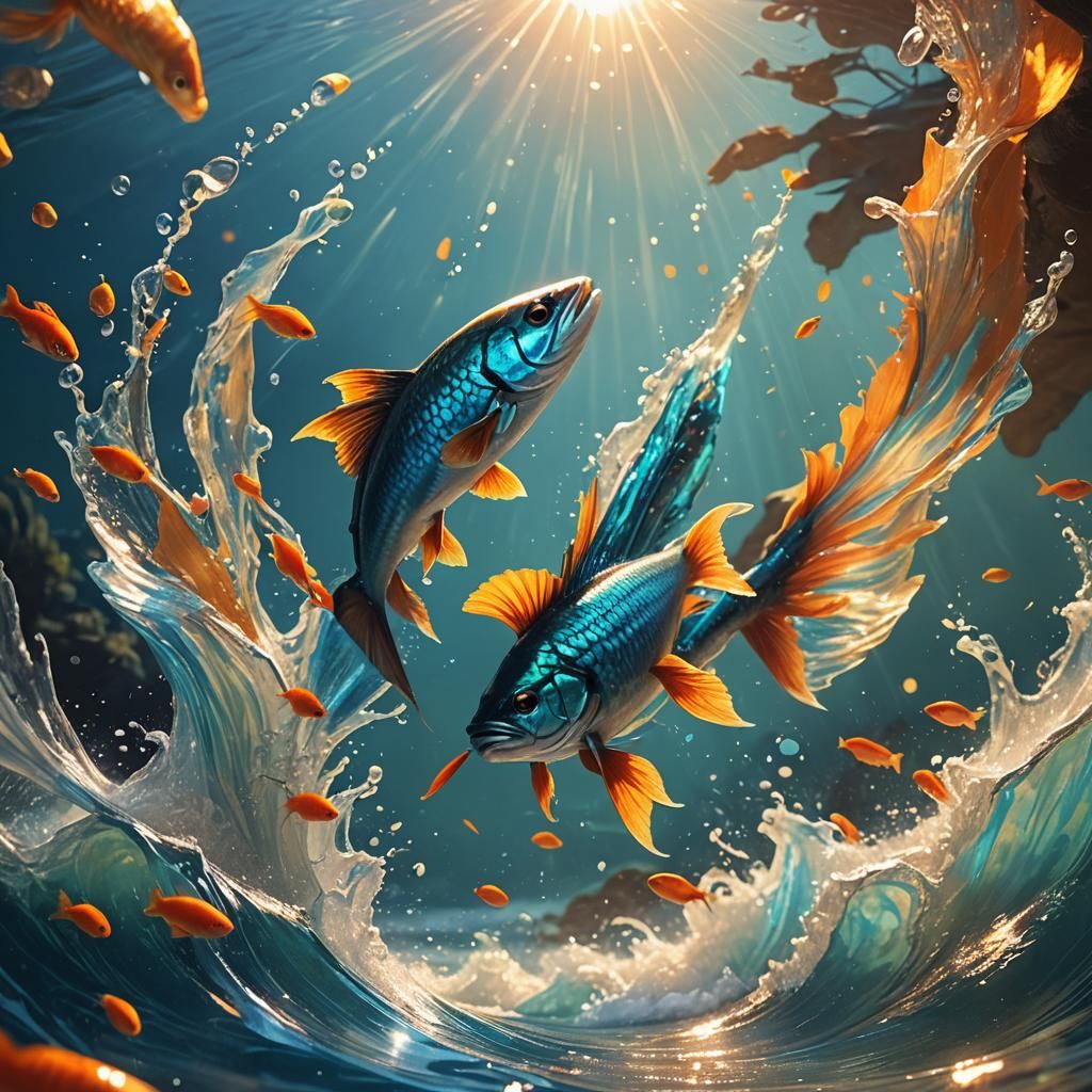 Flying Fish Leaping at Sunrise: Fantasy Concept Art