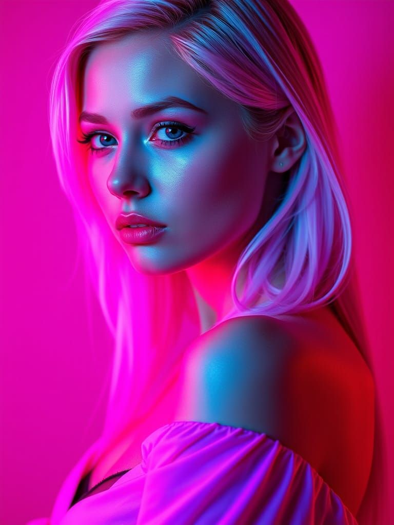 Hyper-Realistic Neon Graffiti Art of a Redhead Woman