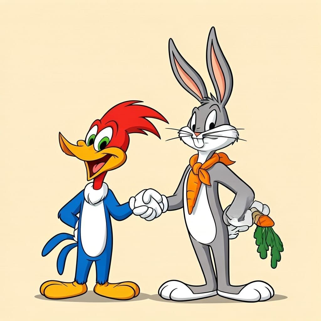 Bugs Bunny and Woody Woodpecker Shake Hands