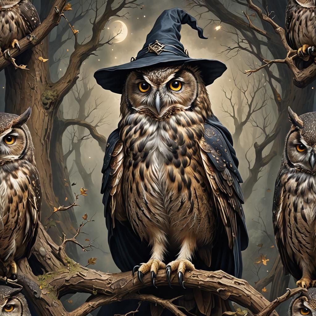 Wise Wizard Owl in Majestic Robes