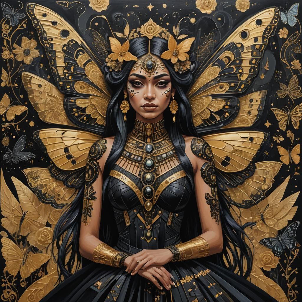 Obsidian Butterfly Goddess in Aztec Regalia