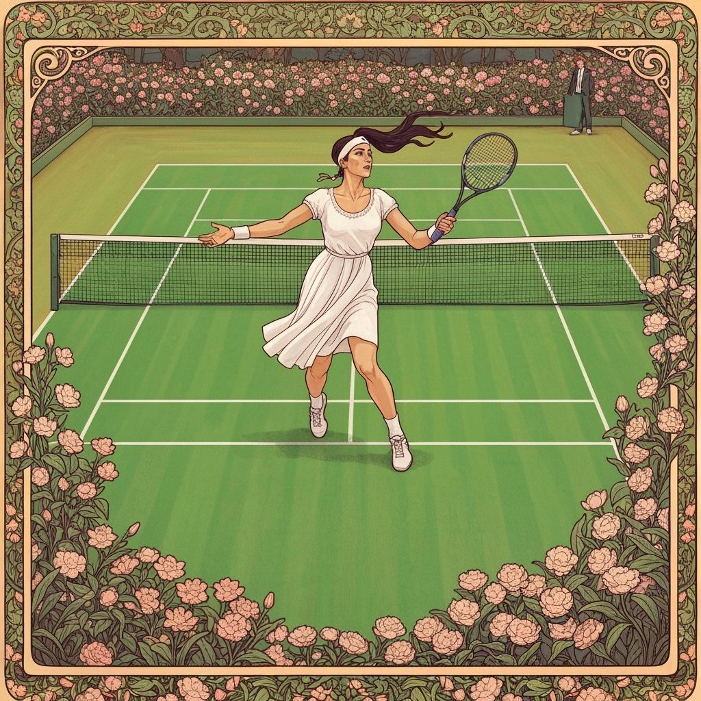 Tennis Player Serving in Art Nouveau Style