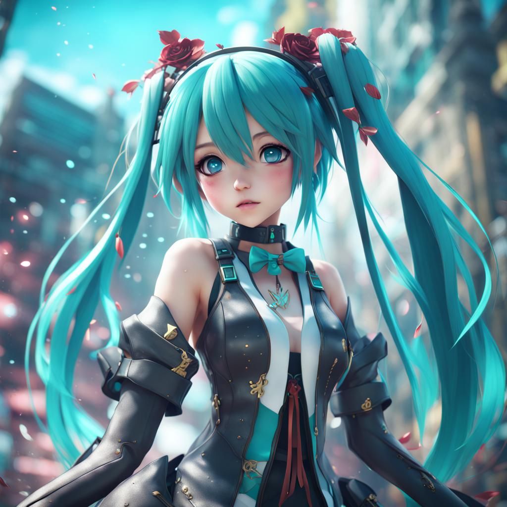 Cute Anime Miku in Detailed Matte Painting