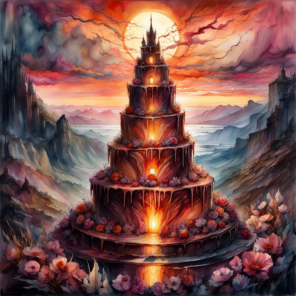 Demonic Chocolate Cake in Watercolor Summerscape