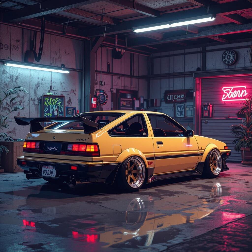 Desert Tan AE86 Trueno in Retro Shed