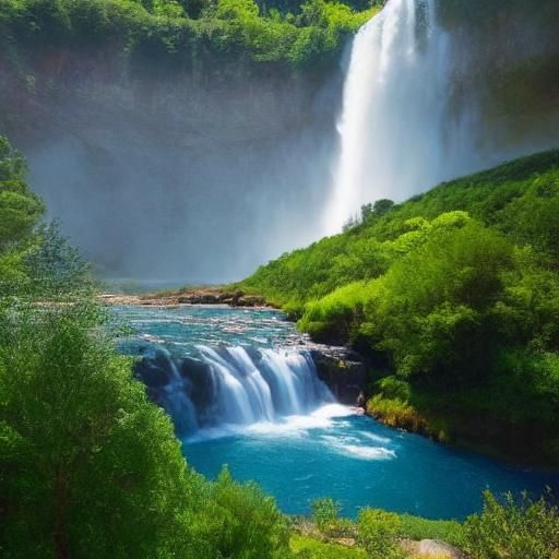 Impressionistic Waterfall Scene in Vivid Colors