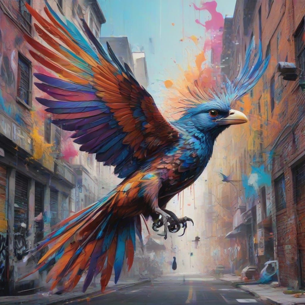 Migratory Bird Takes Flight in Vibrant Cityscape