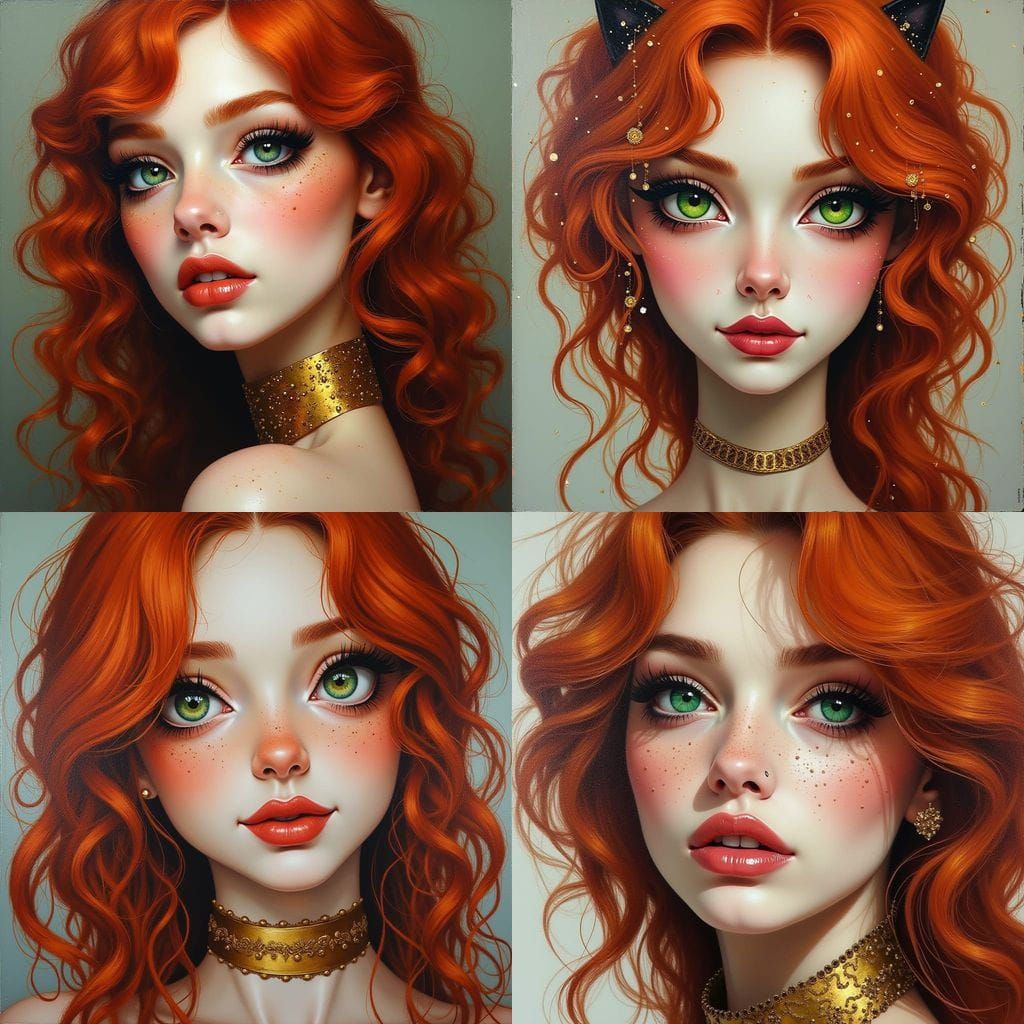 Impressionist Portrait of a Beautiful Woman with Cat Eyes