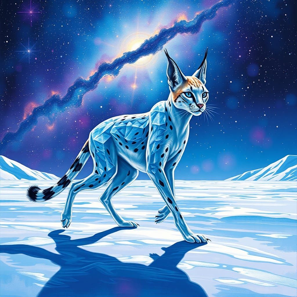 Crystalline Serval on Frozen Expanse in Street Art Style