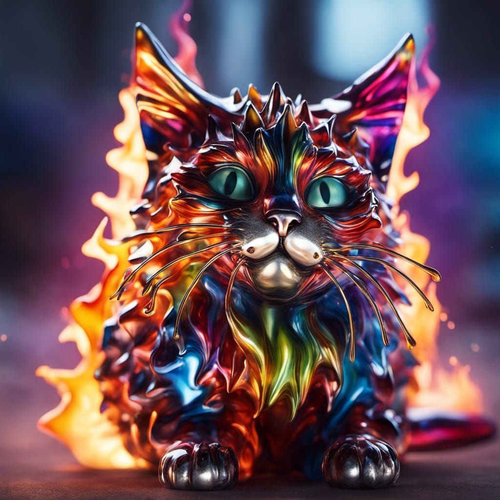 Colorful Blown Glass Cat with Spikes