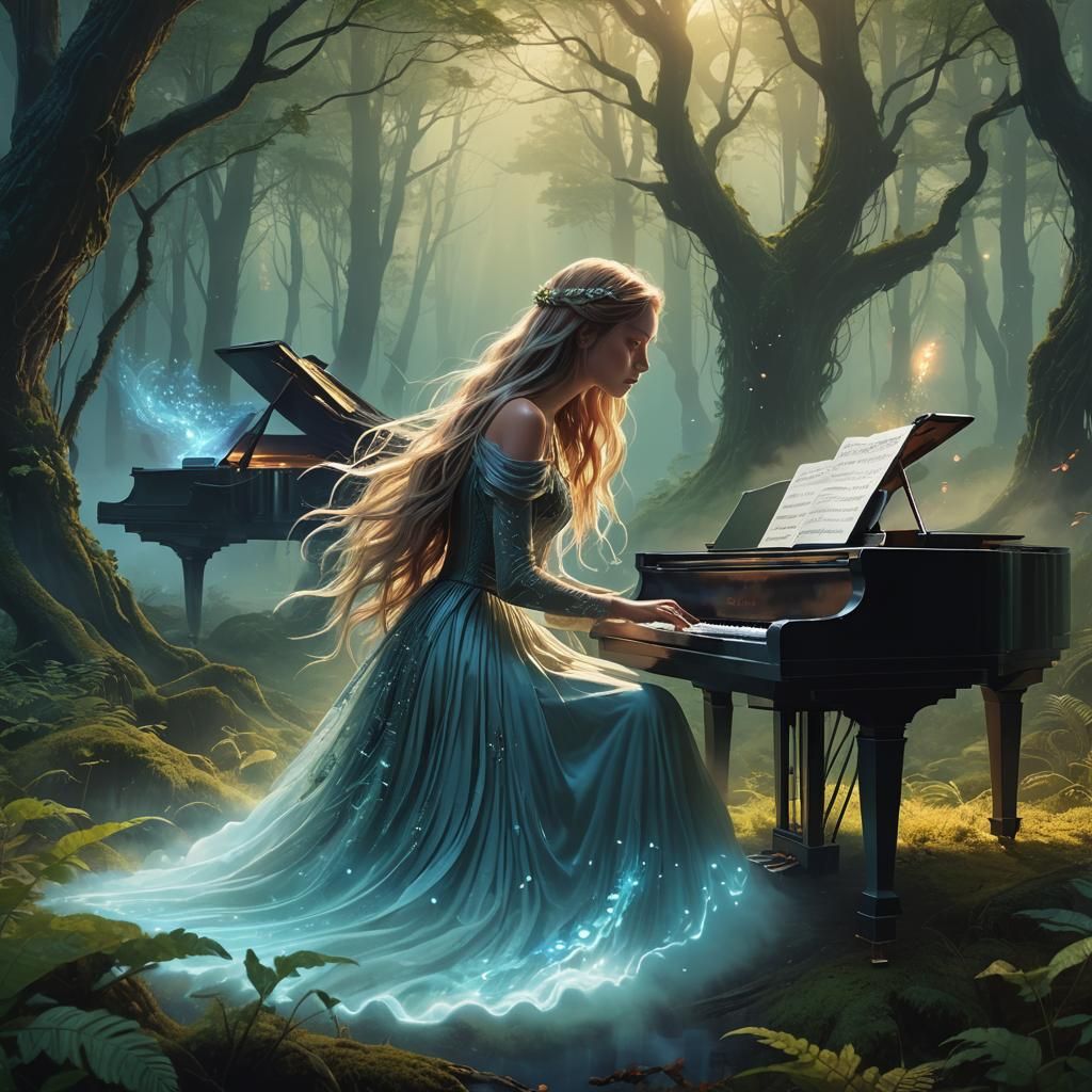 Mystical Forest Piano Concert in Fantasy Art Style